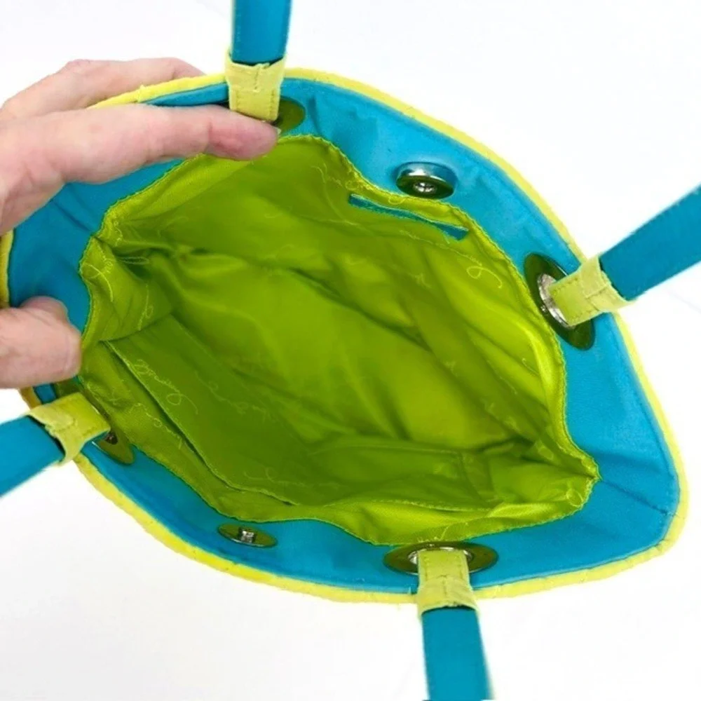 Vera Bradley Tote Bag Women Small Lime Green Blue Good Quilted Microfiber